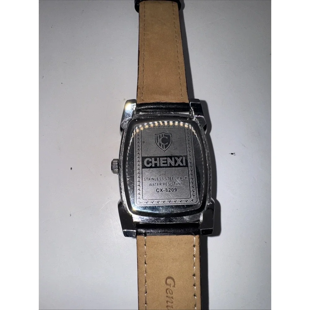 CHENXI Men Rectangle Black Leather Luminous Business Calendar Quartz Wristwatch